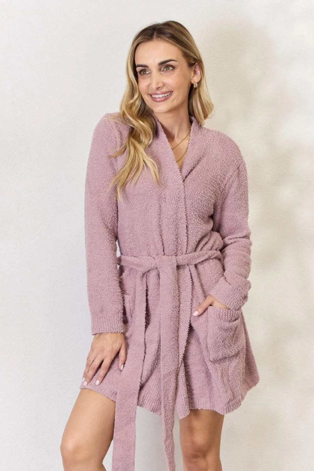 Hailey & Co Tie Front Long Sleeve Robe MAUVE Sleep Dresses - Tophatter Daily Deals