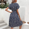 Printed Tie Waist A-Line Dress Casual Dresses - Tophatter Daily Deals