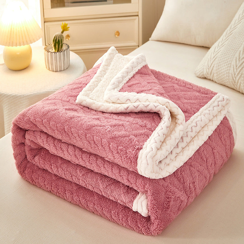 Blanket Double Thickened Warm Coral Fleece Sofa Blanket Peach powder 0 - Tophatter Daily Deals