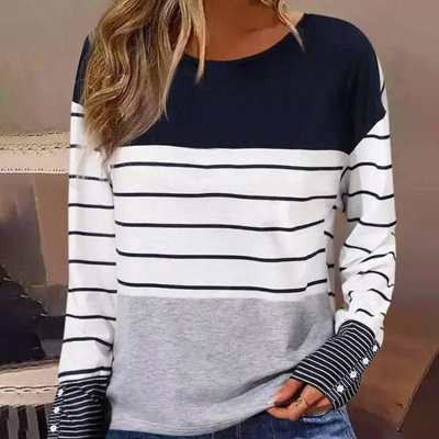 Soft Cozy Women Long Sleeve Top - Colorblock Striped 3D Changing Face Moving Picture Frame - Tophatter Daily Deals