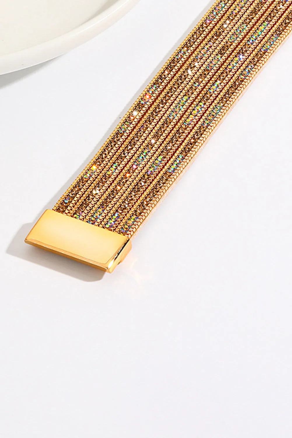 Gold Full Diamond Leather Wide Magnetic Buckle Bracelet Bracelets - Tophatter Daily Deals