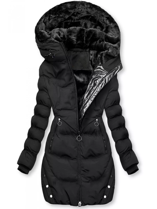 Insulating Women’s Puffer Coat - Tailored Faux Fur Hood Black - Tophatter Daily Deals