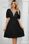 V-Neck Puff Sleeve Dress Black Casual Dresses - Tophatter Daily Deals