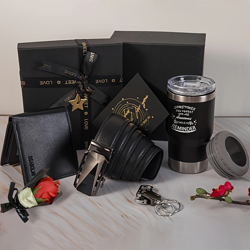 Men's Gift Set with Wallet Belt Keychain (6pcs) gifts - Tophatter Daily Deals