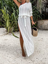 Slit Openwork Single Shoulder Knit Dress White Casual Dresses - Tophatter Daily Deals