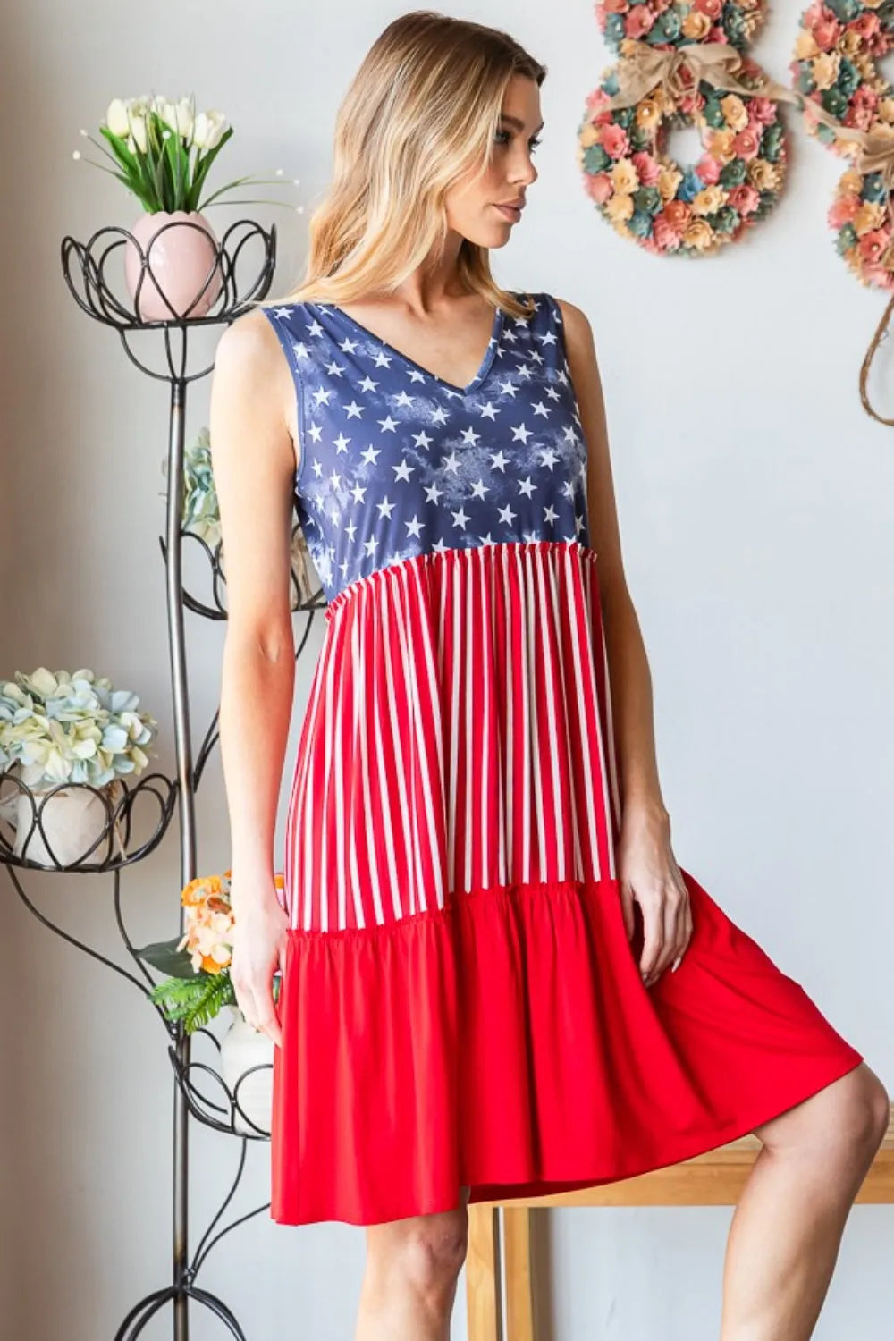 Heimish Full Size US Flag Theme Contrast Tank Dress Casual Dresses - Tophatter Daily Deals