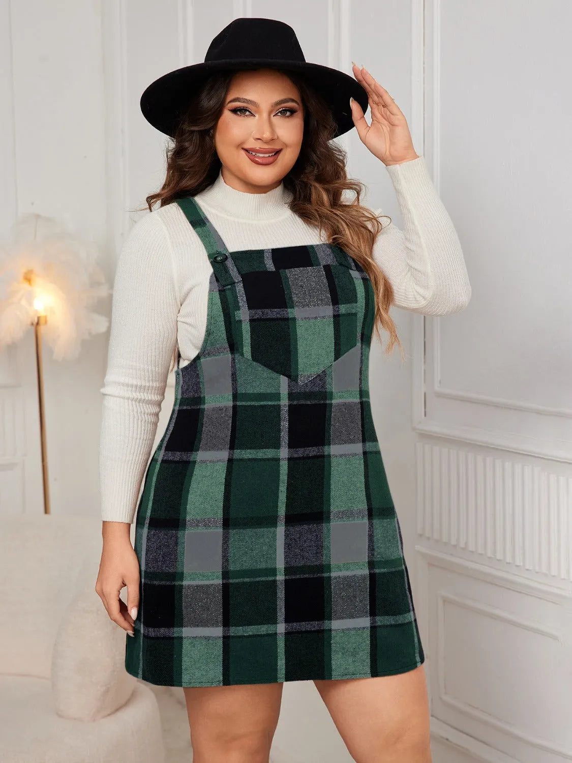 Plus Size Plaid Wide Strap Overall Dress Casual Dresses - Tophatter Daily Deals