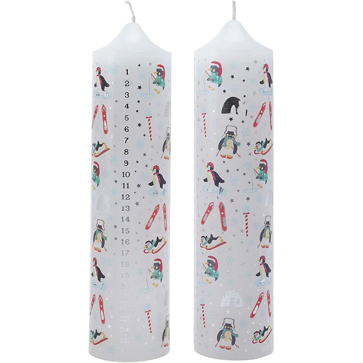 Set of 2 Winter Wonderland Christmas Advent Candles | Christmas Pillar Candles Advent Candle - Tophatter Daily Deals