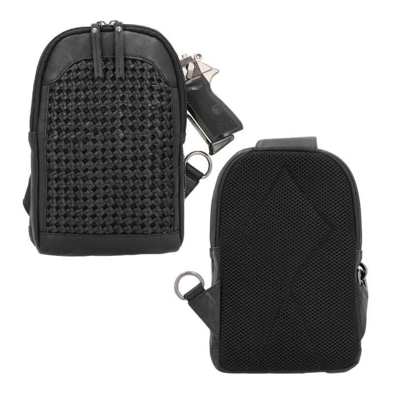 Bristol Leather Concealed Carry Sling Crossbody Backpack Purse Black Handgun Purses - Tophatter Daily Deals
