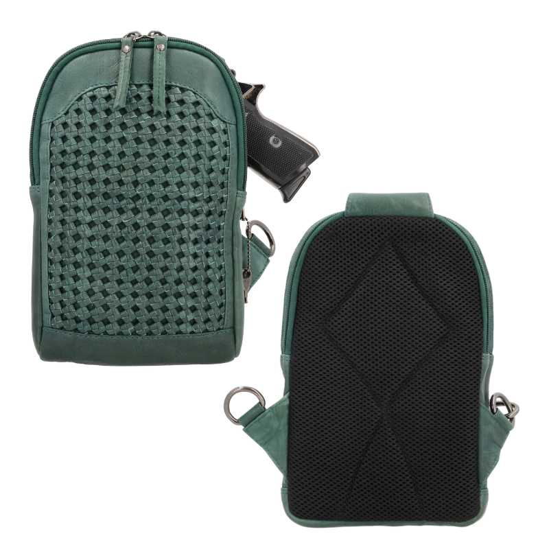 Bristol Leather Concealed Carry Sling Crossbody Backpack Purse Green Handgun Purses - Tophatter Daily Deals