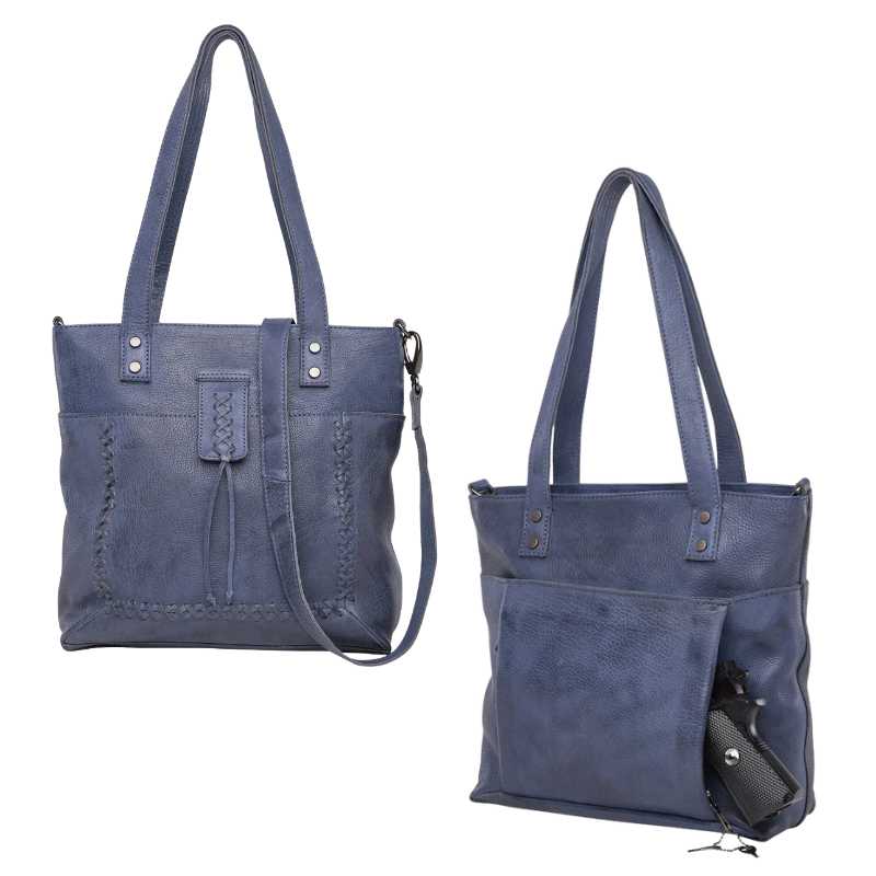 Eden Leather Concealed Carry Tote Shoulder Bag Blue Handgun Purses - Tophatter Daily Deals