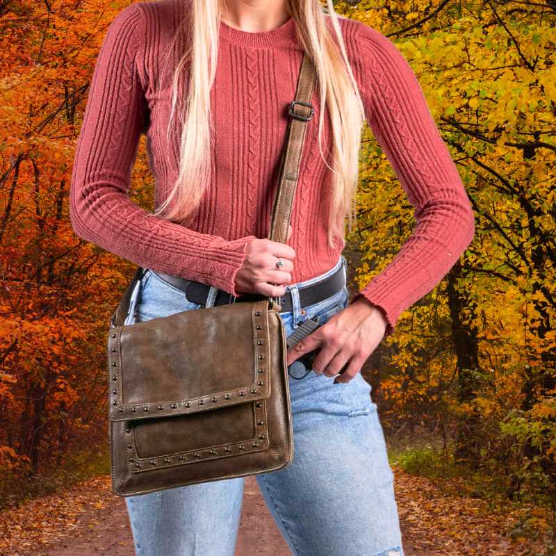Monroe Concealed Carry Leather Crossbody Handbag Handgun Purses - Tophatter Daily Deals