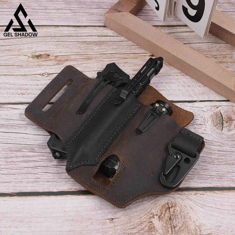 EDC Pocket Tactical Leather Sheath for Knifes Pen Flashlight Keys - Tophatter Daily Deals