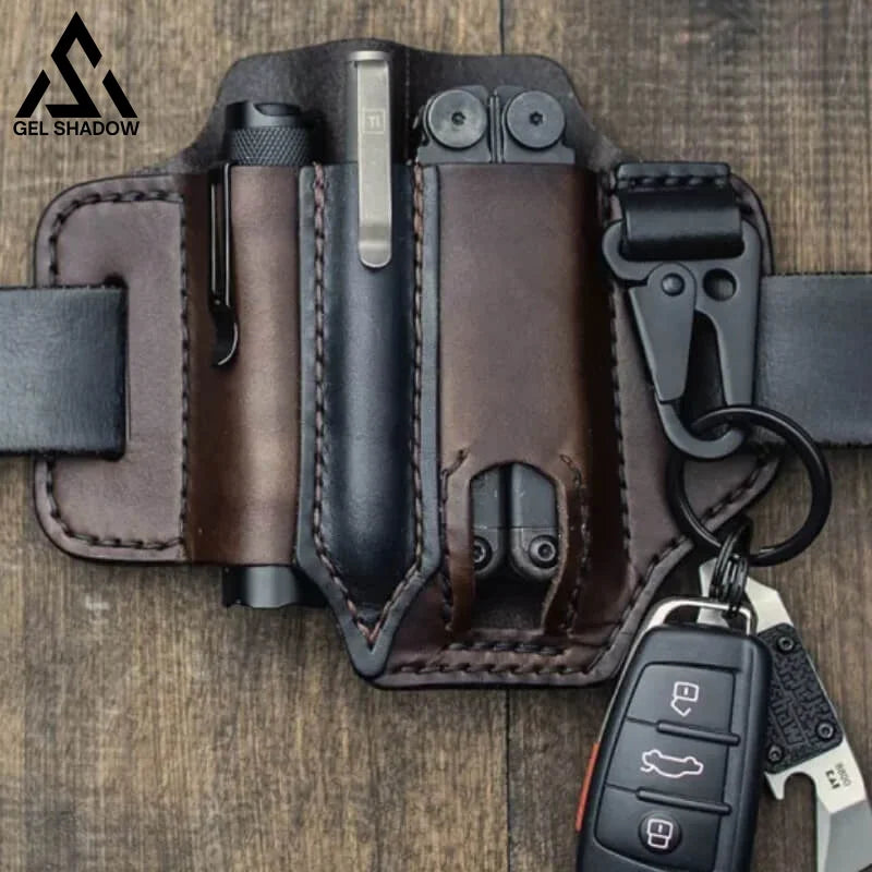 EDC Pocket Tactical Leather Sheath for Knifes Pen Flashlight Keys Dark brown - Tophatter Daily Deals