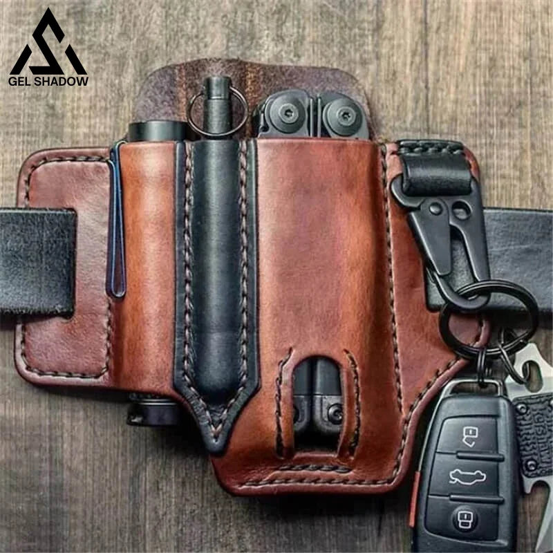 EDC Pocket Tactical Leather Sheath for Knifes Pen Flashlight Keys Light brown - Tophatter Daily Deals
