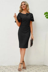 Slit Round Neck Flutter Sleeve Dress Cocktail Dresses - Tophatter Daily Deals