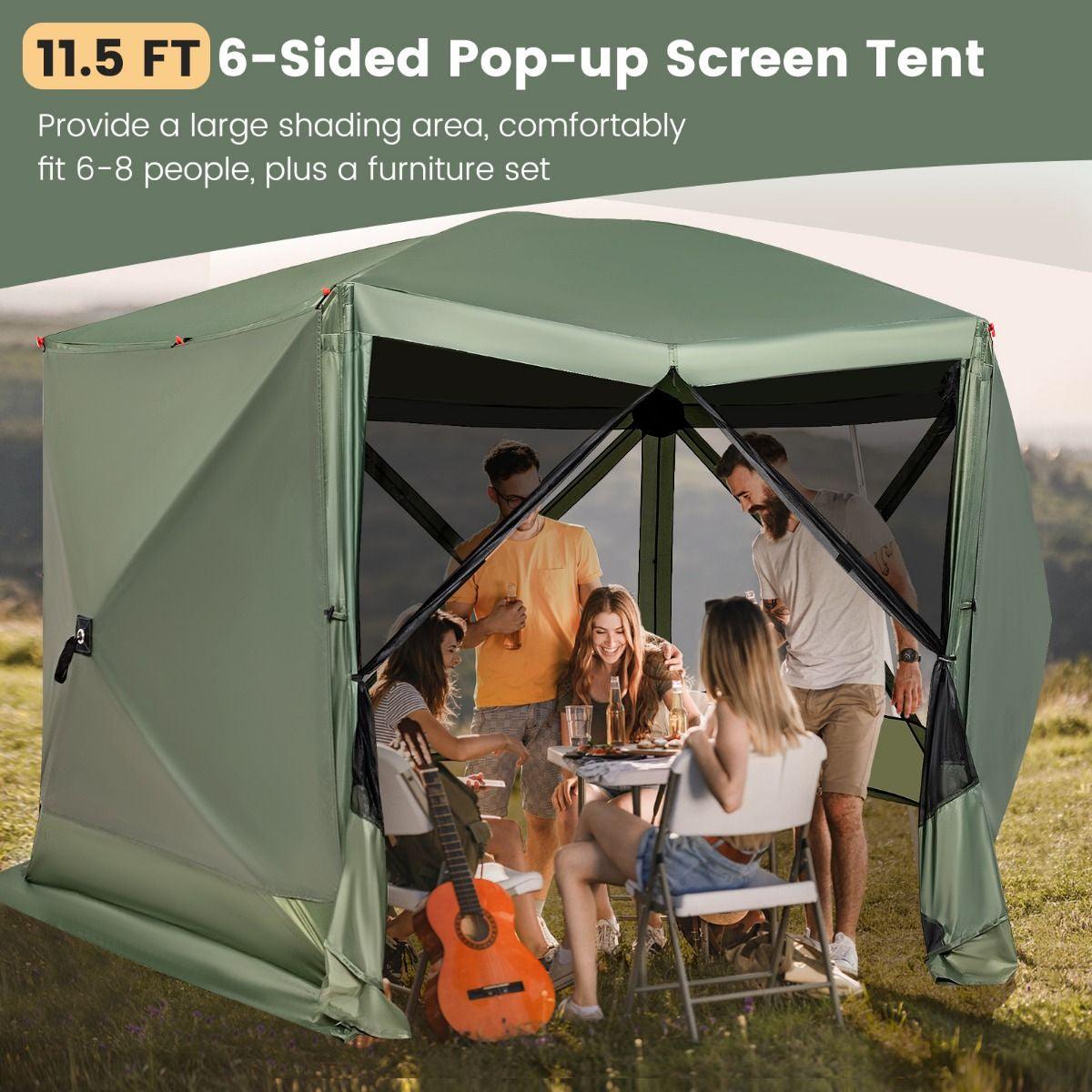 Family Camping Tent - 6-Sided Camping Gazebo Instant Setup Hub Tent with Portable Carrying Bag Camping Tent - Tophatter Daily Deals