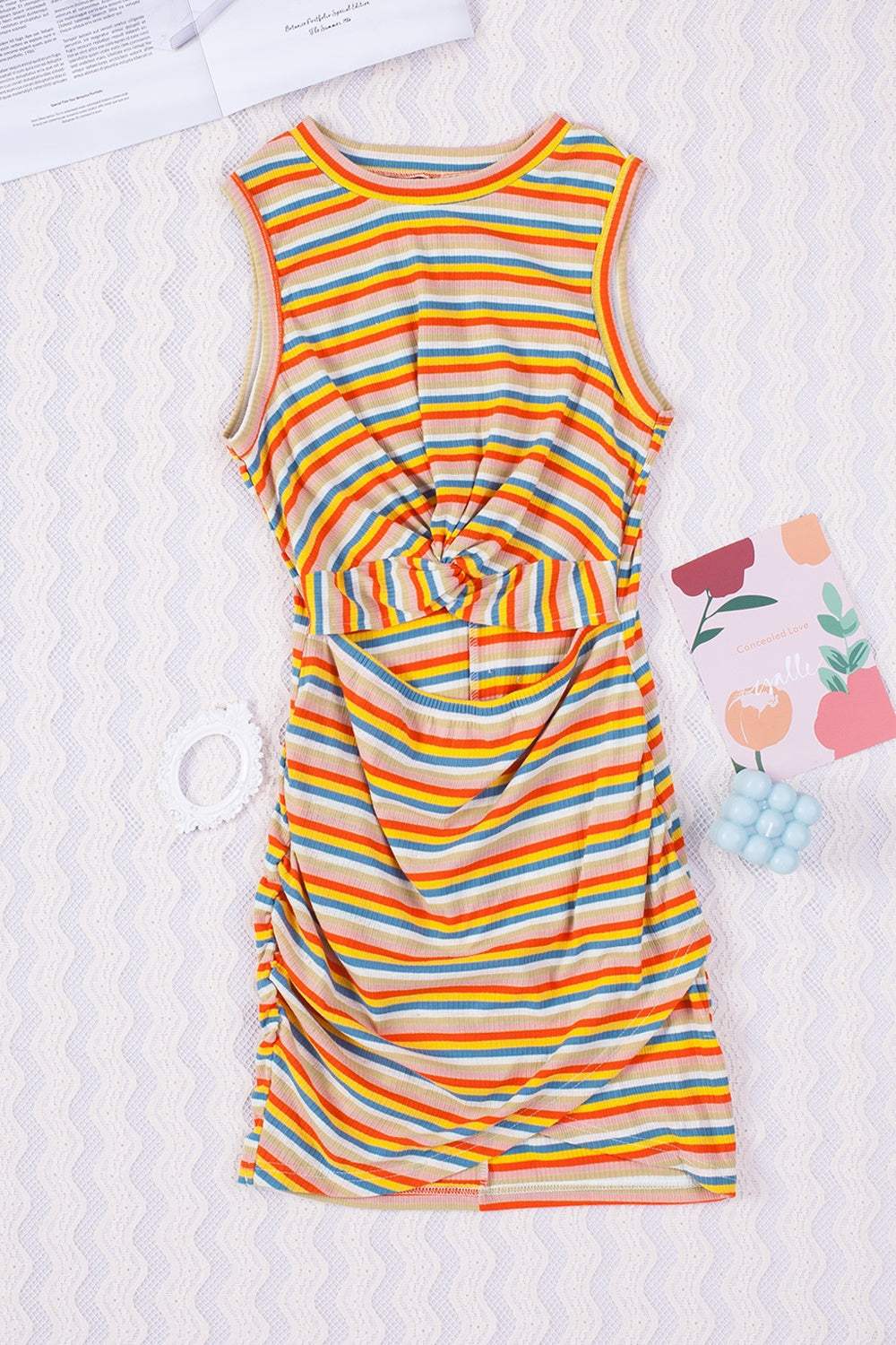 Cutout Striped Round Neck Sleeveless Dress Casual Dresses - Tophatter Daily Deals