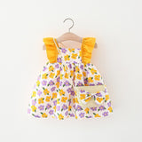 Baby Girl Flounced Sleeve Dress Free Bamboo Basket Satchel Yellow And Purple Flowers 0 - Tophatter Daily Deals