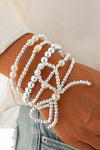 Silvery Bow Knot Pearl Beaded Multi Layered Bracelet Set Silvery ONE SIZE Alloy Bracelets - Tophatter Daily Deals