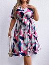 Plus Size Multicolored V-Neck Tie Waist Dress Casual Dresses - Tophatter Daily Deals