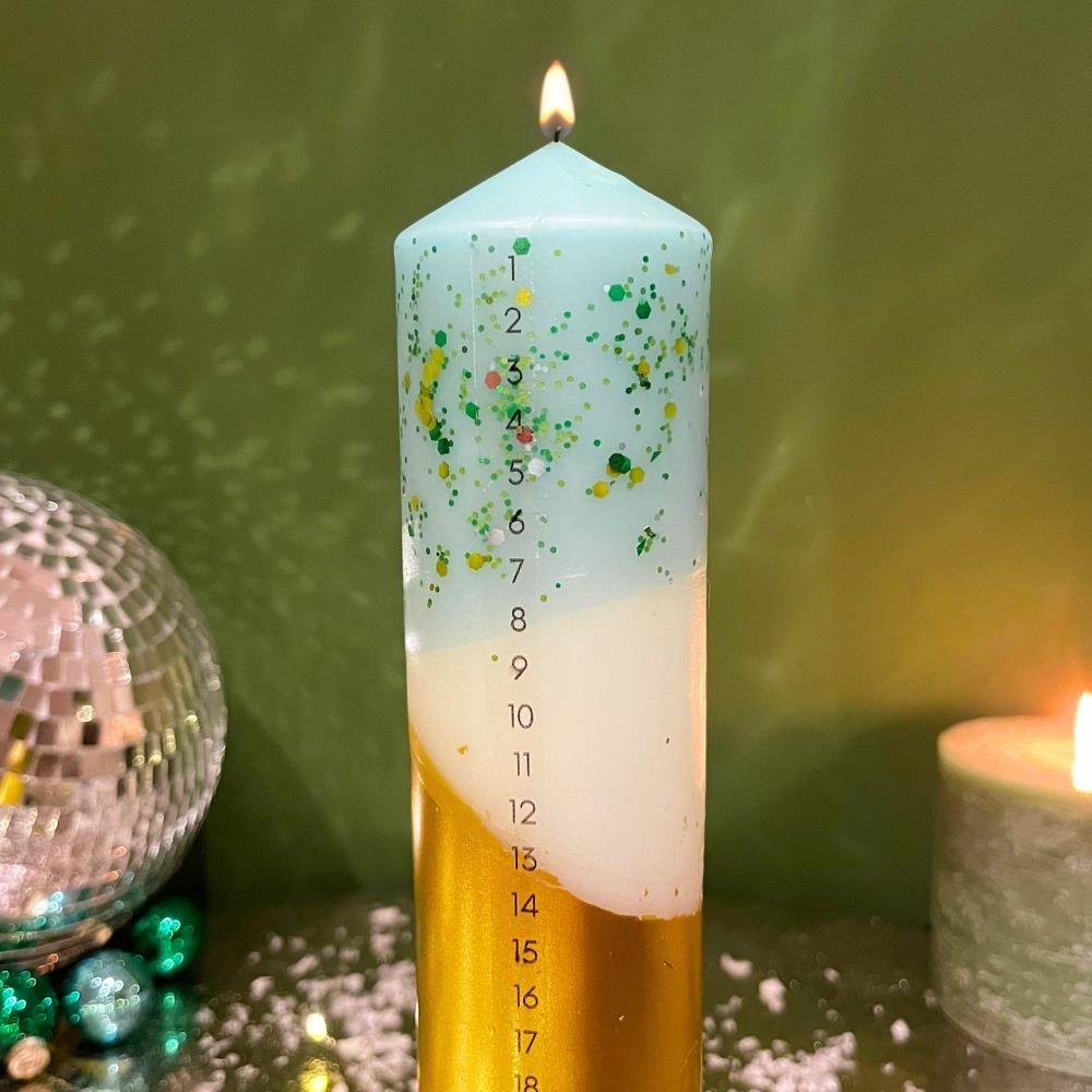 The Colour Emporium Crushed Emerald Hand-dipped Christmas Advent Pillar Candle Advent Candle - Tophatter Daily Deals