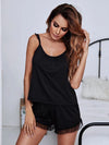 Gathered Detail Spliced Mesh Sleeveless Top and Shorts Lounge Set Loungewear Sets - Tophatter Daily Deals