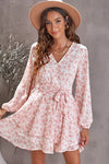 Floral Surplice Balloon Sleeve Layered Dress Casual Dresses - Tophatter Daily Deals