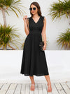 Pleated V-Neck Sleeveless Midi Dress Casual Dresses - Tophatter Daily Deals