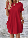 Pocketed Round Neck Short Sleeve Dress Deep Red Casual Dresses - Tophatter Daily Deals