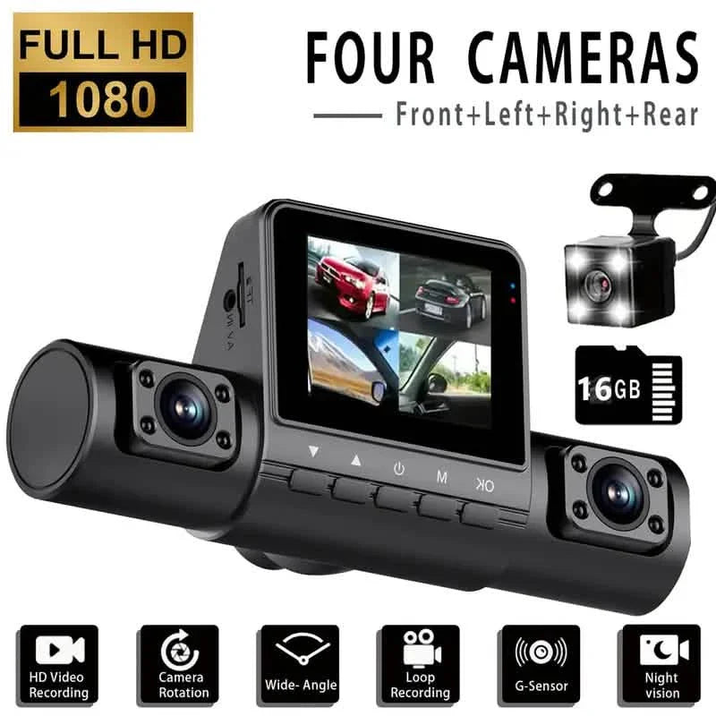 4-Channel Car DVR Dash Cam – 1080P Front, 720P Side & Rear, Night Vision Automotive - Tophatter Daily Deals