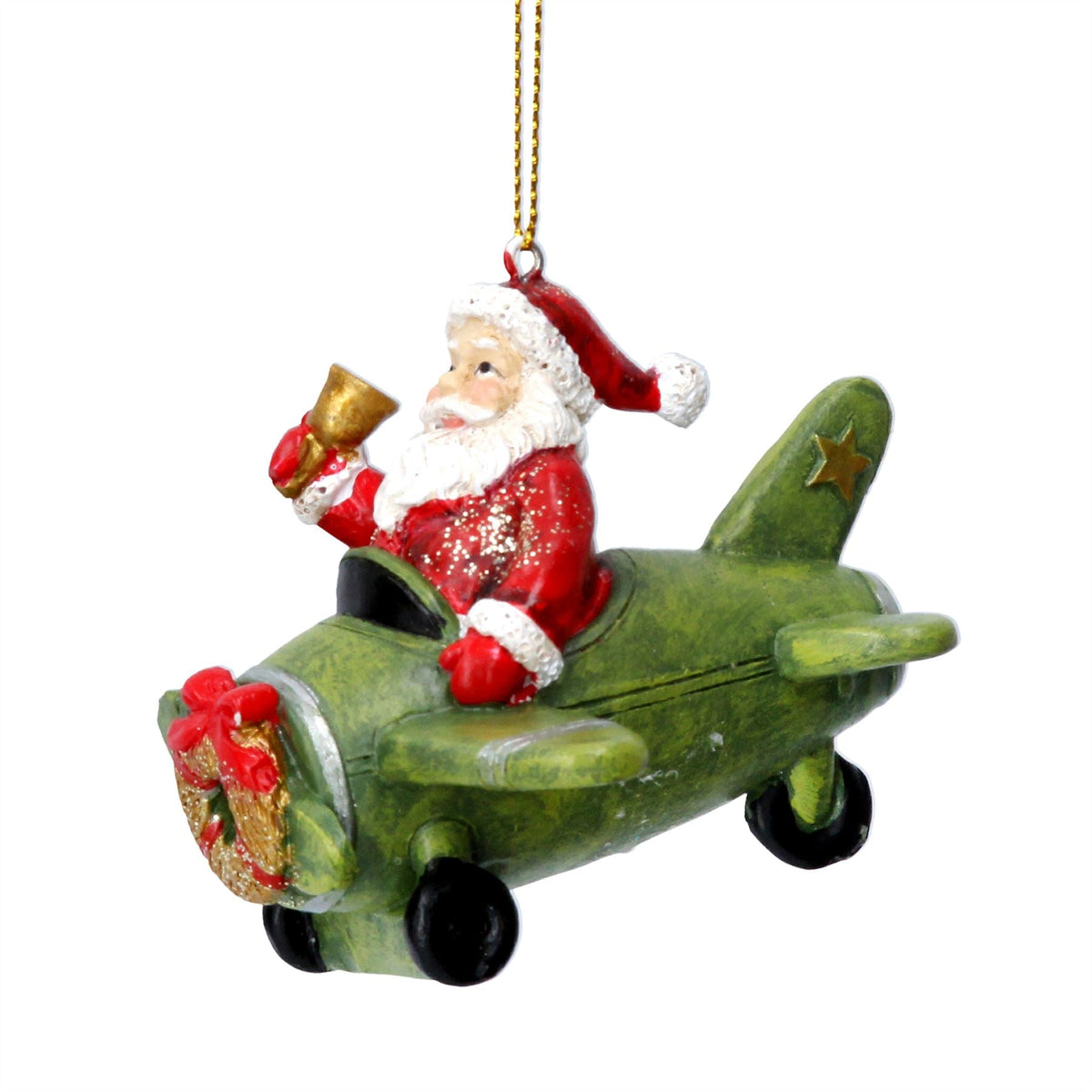 Santa in Plane Christmas Bauble | Santa Claus Resin Christmas Tree Ornament 9cm Baubles - Tophatter Daily Deals