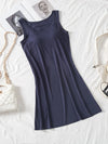 Round Neck Wide Strap Mini Tank Dress with Bra Dark Navy Casual Dresses - Tophatter Daily Deals