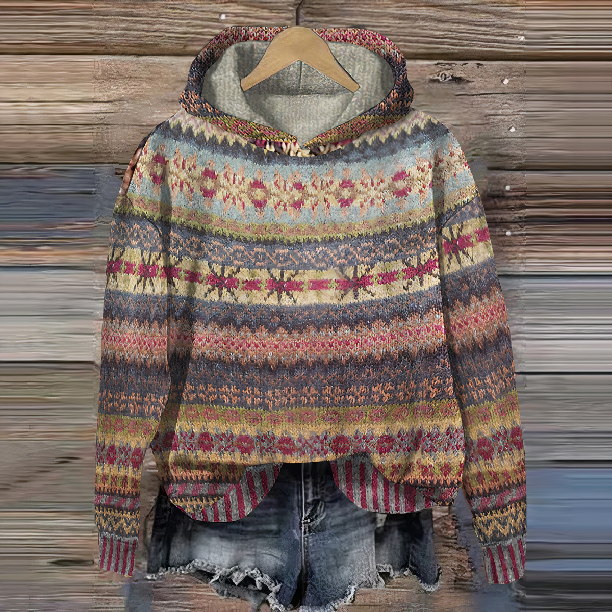 Warm Cozy Women’s Hoodie - Vintage Knit Pattern, Casual chestnut - Tophatter Daily Deals