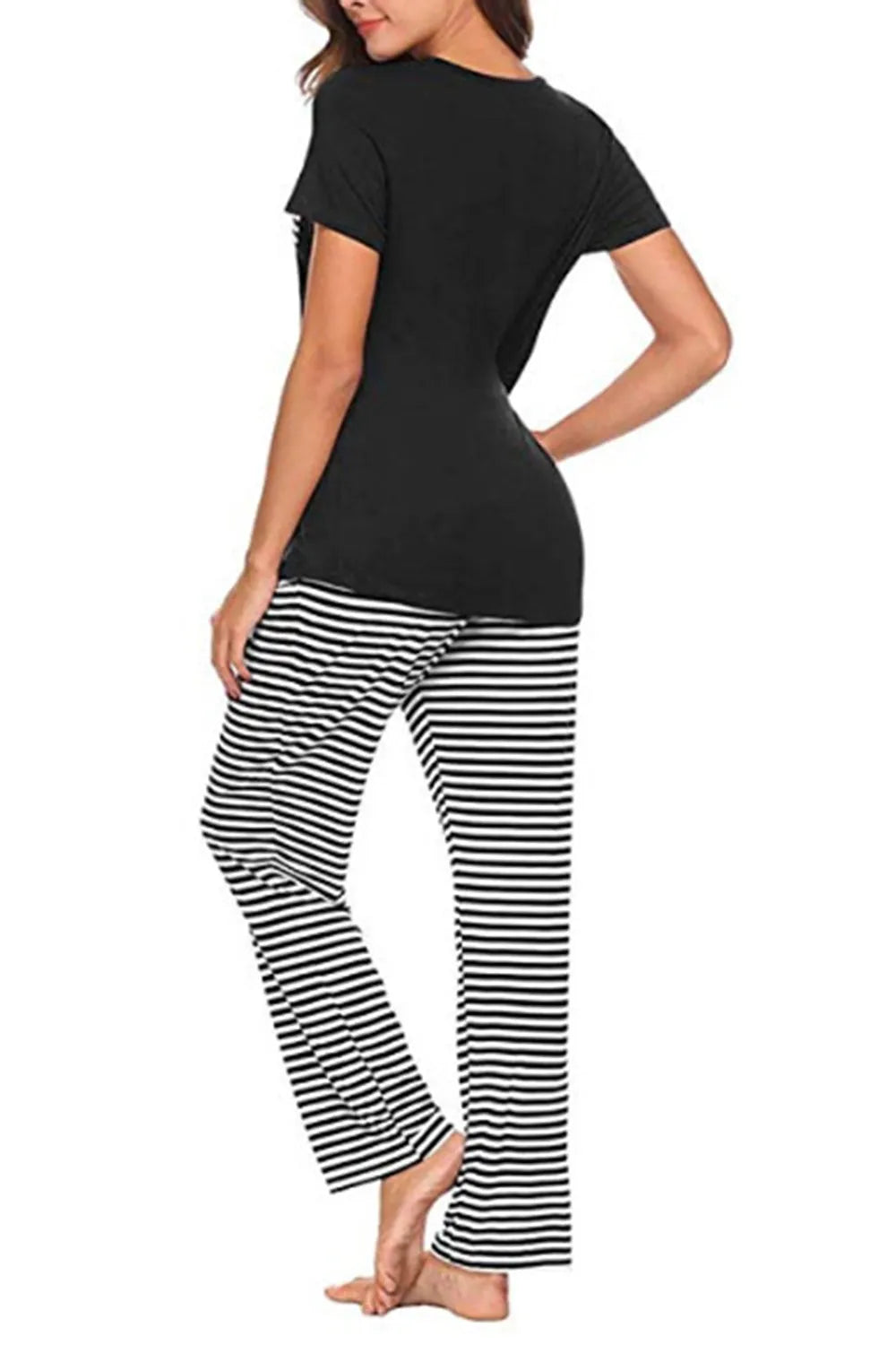 Pocketed Short Sleeve Top and Striped Pants Lounge Set Loungewear Sets Apparel & Accessories Fast Shipping Free Shipping H#Y Lingerie Sleepwear Loungewear Loungewear Sets New Deals Sexy sexy lingerie Ship From Overseas Ship from USA USA USA STOCK - Tophatter Daily Deals And Savings