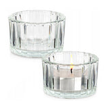 Set of 2 Ribbed Tea Light Candle Holders | Clear Glass Tealight Candle Holders Candle Holder - Tophatter Daily Deals