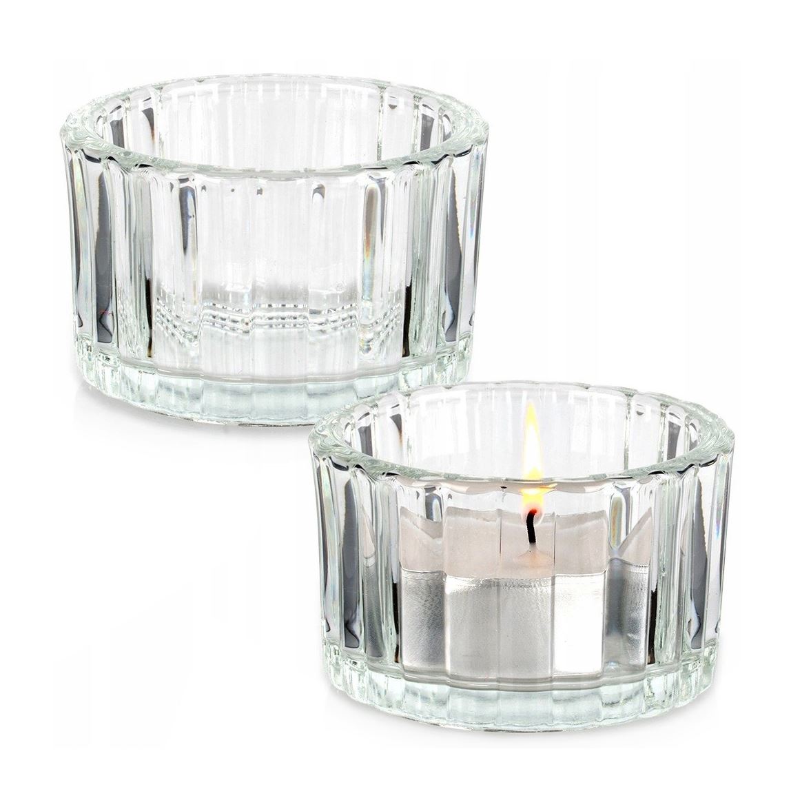 Set of 2 Ribbed Tea Light Candle Holders | Clear Glass Tealight Candle Holders Candle Holder - Tophatter Daily Deals