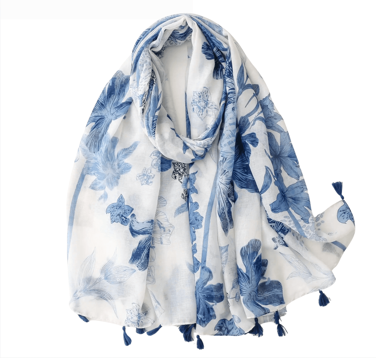Blue and White Tropical Flower Scarf Multi Scarves - Tophatter Daily Deals