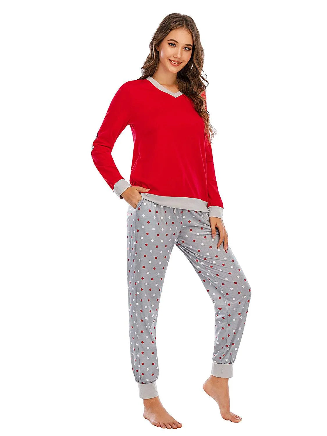 Long Sleeve Top and Polka Dot Pants Set Loungewear Sets - Tophatter Daily Deals