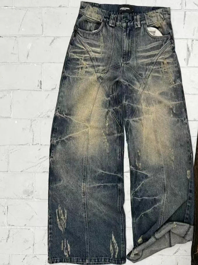 American High Street Straight Yellow Mud Dyed Jeans Blue 0 - Tophatter Daily Deals