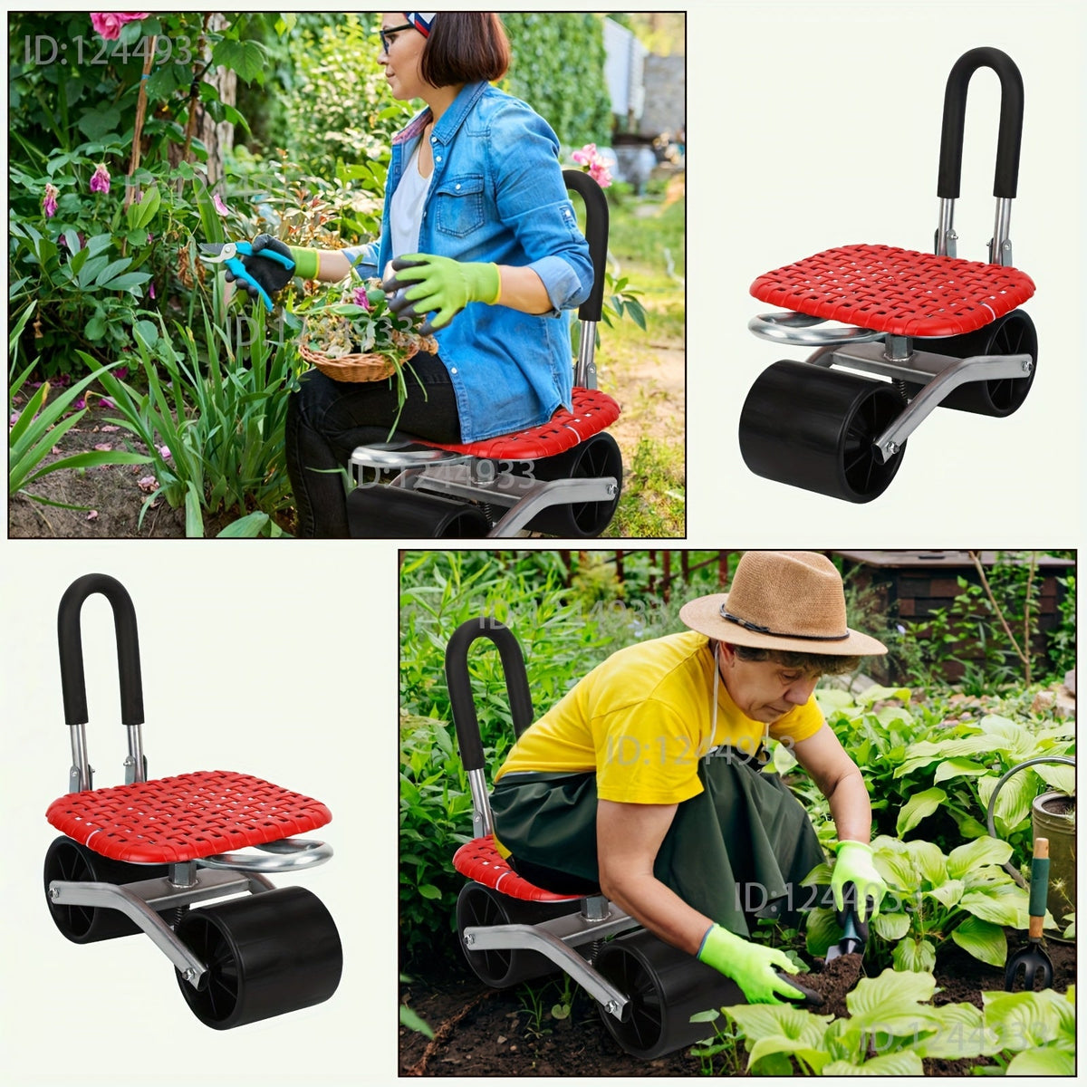 Garden Cart with Wheels Adjustable Swivel Seat Gardening Tools - Tophatter Daily Deals