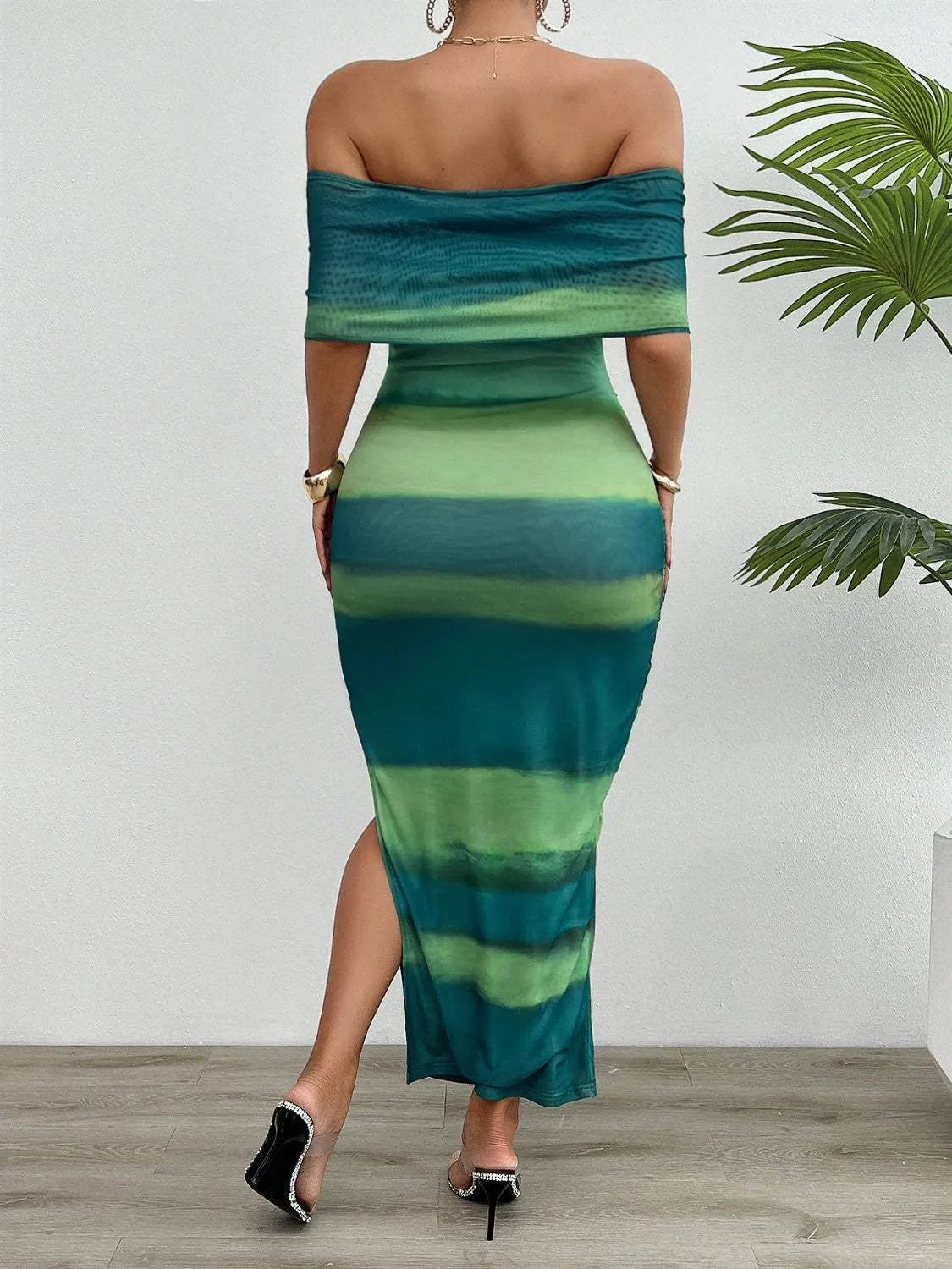 Split Color Block Off-Shoulder Dress Casual Dresses - Tophatter Daily Deals