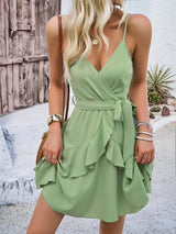 Ruffled Layered Surplice Mini Cami Dress Casual Dresses - Tophatter Daily Deals