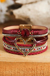 Fiery Red Valentine Rhinestone Heart Layered Bracelet Fiery Red ONE SIZE metal Bracelets - Tophatter Daily Deals