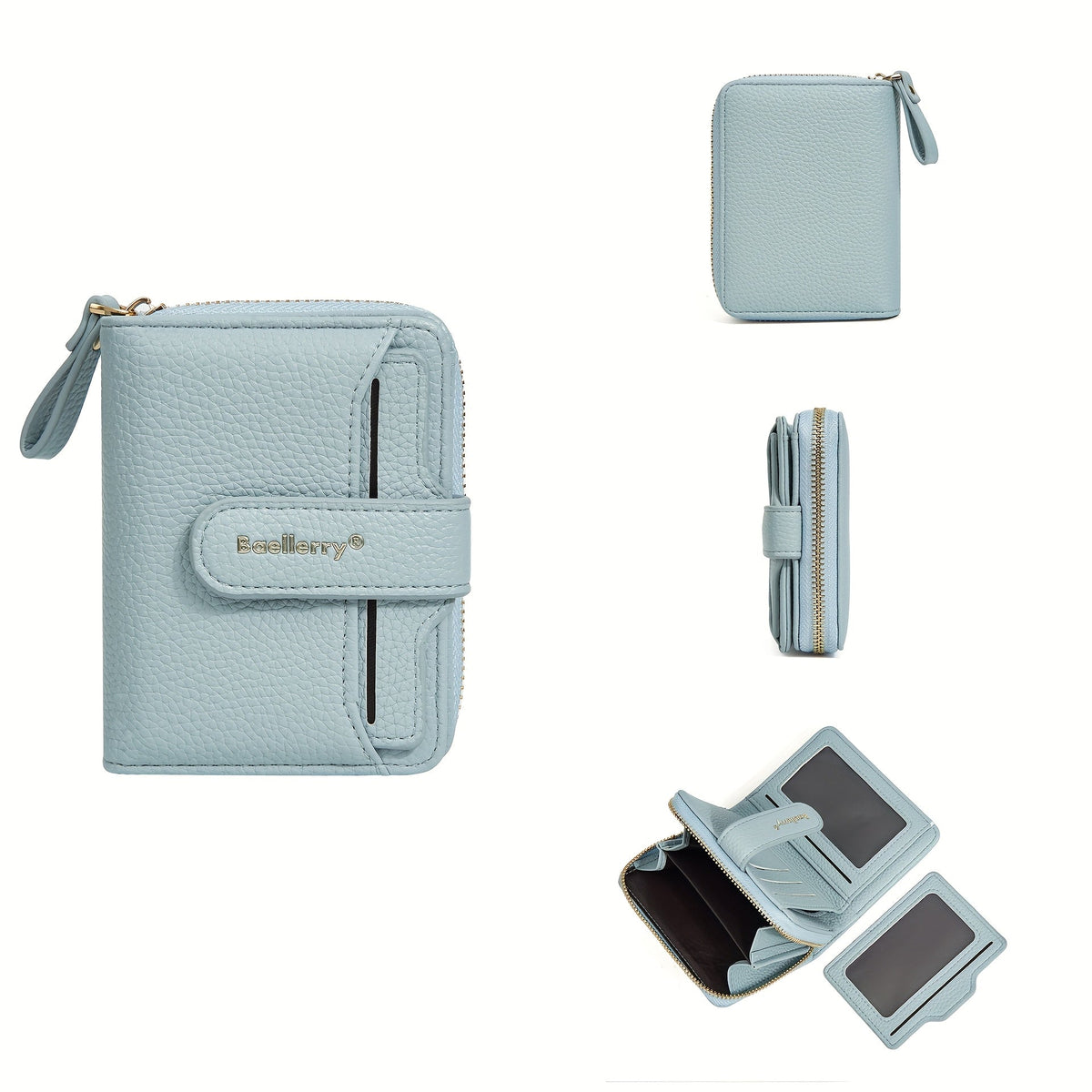 Compact Zip Bifold Wallet with Snap Card Flap and ID Windows Sky Blue Handbags & Wallets - Tophatter Daily Deals