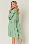 Double Take Full Size V-Neck Balloon Sleeve Tiered Dress Casual Dresses - Tophatter Daily Deals