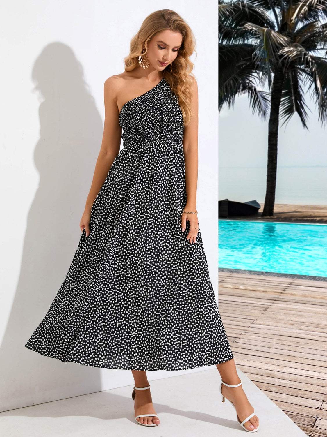 Printed Single Shoulder Midi Dress Casual Dresses - Tophatter Daily Deals