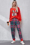 ALL IS BRIGHT Round Neck Top and Plaid Pants Lounge Set Loungewear Sets - Tophatter Daily Deals