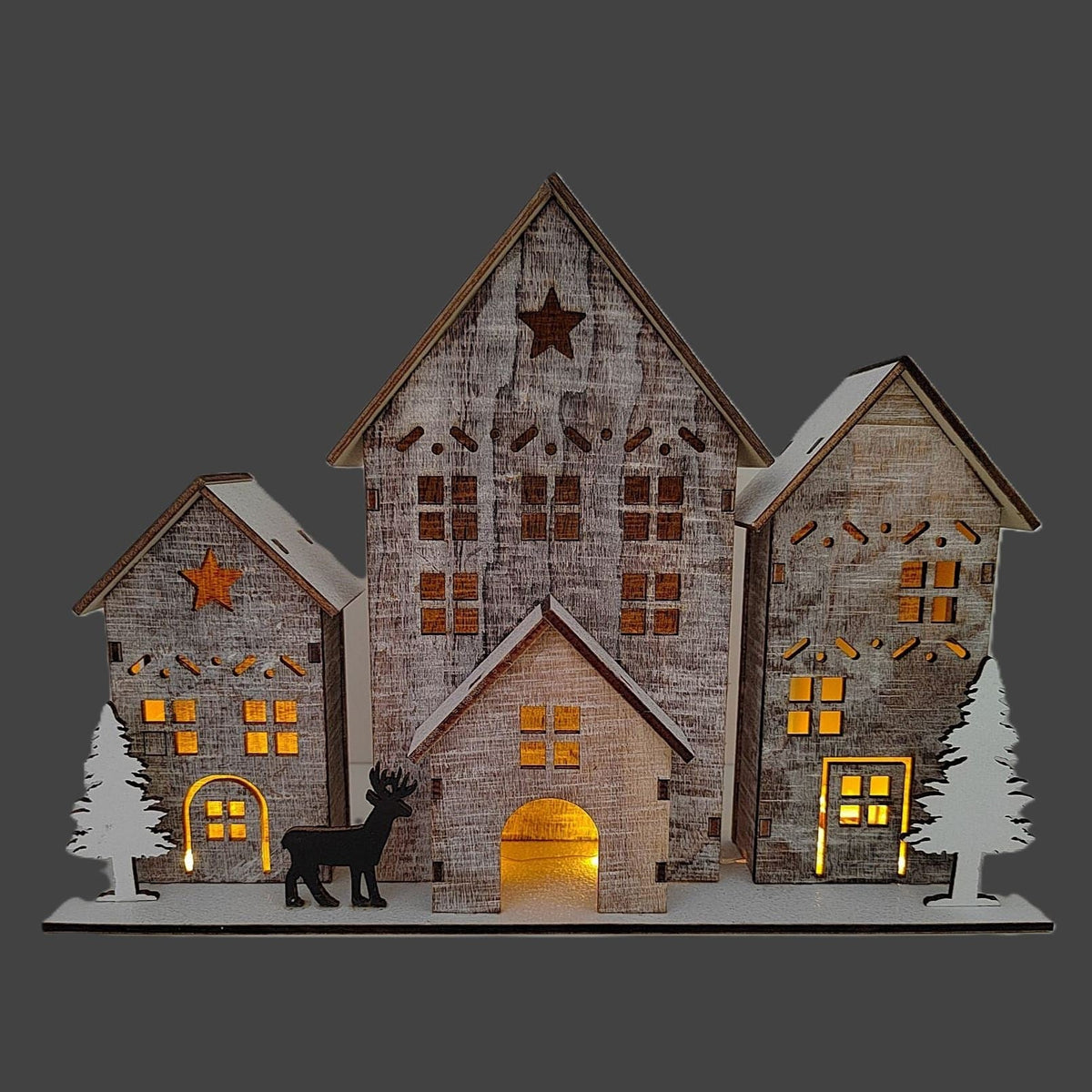 LED Wooden Christmas Scene | Light Up House Christmas Village Ornament - 18x25cm LED Light - Tophatter Daily Deals