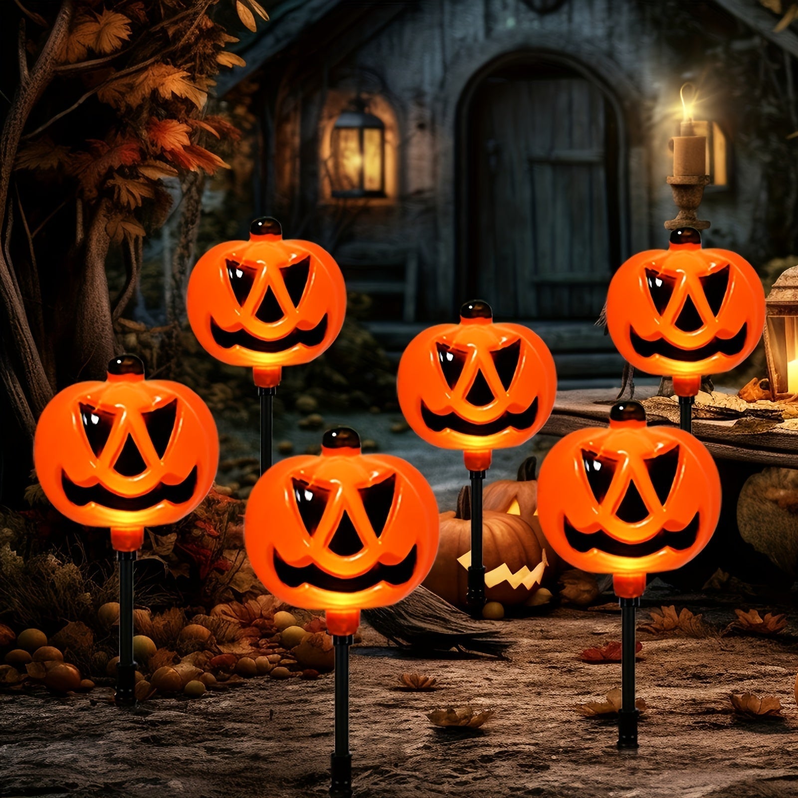 Solar Powered Pumpkin Lights (Set of 6) Halloween - Tophatter Daily Deals